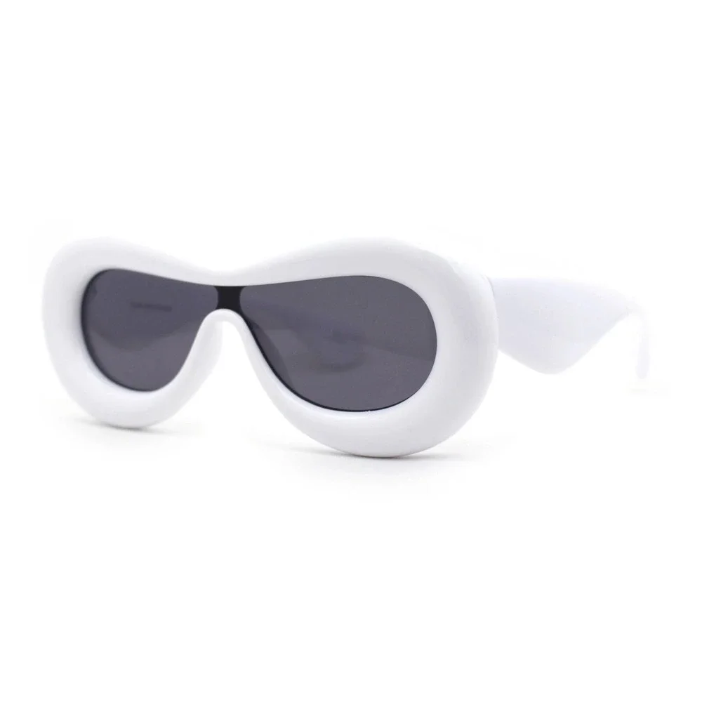 White Padded Futuristic Sunglasses Oversized Shield‎ Visor Chunky Frame Shades